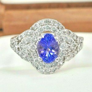 18K White Gold Tanzanite & Diamond Pavé Ring